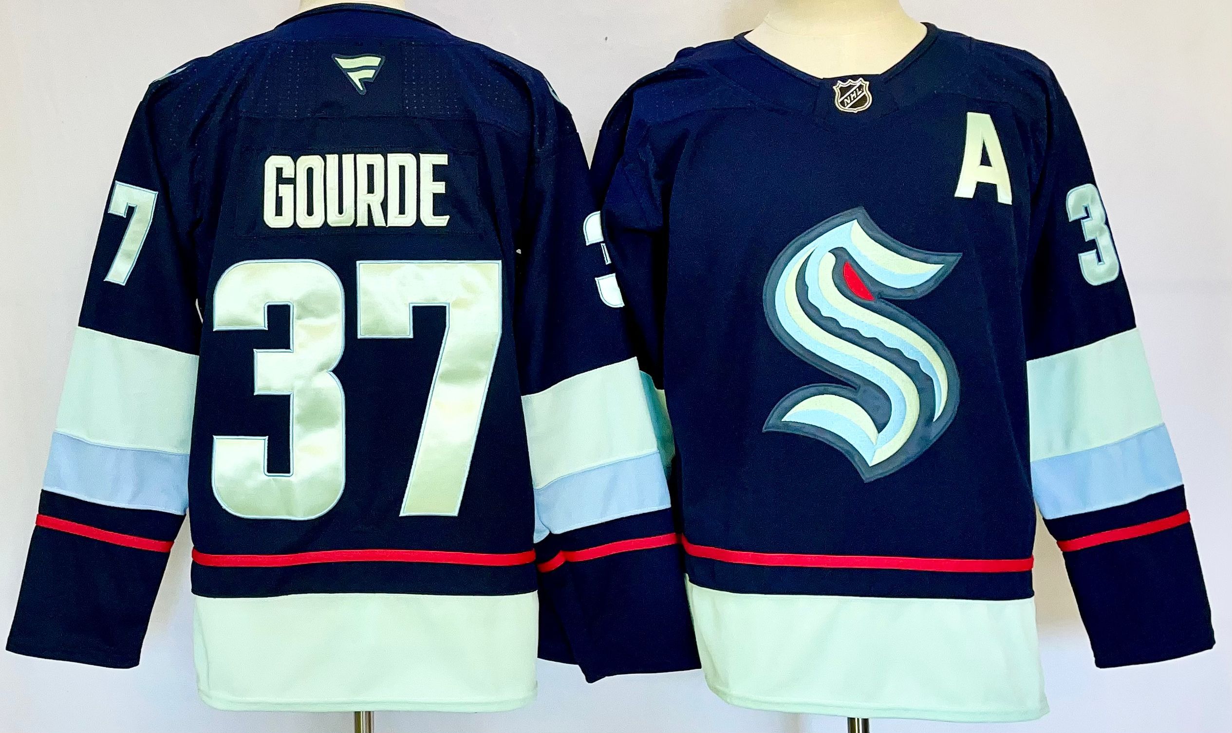 Men Seattle Kraken #37 Gourde Drak Blue 2025 Home Premier Player NHL Jersey